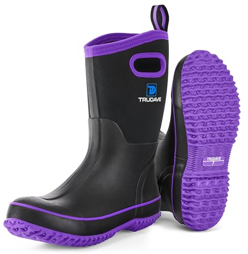 Trudave Rubber Boots for Women, Mid Calf Rain Boots, Womens Waterproof Boots, Neoprene Insulated Outdoor Work Mud Boots for Hunting Farming Gardening Fishing, Purple, Size 8