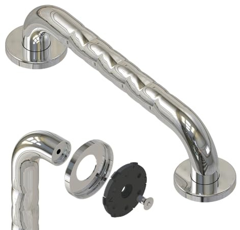 flexilife Wandgriff für Senioren, rutschfest & stabil, Badewannengriff Haltegriff Duschgriff für die Wand-Montage - Griffe für Dusche, Bad oder Badewanne (60 cm - Edelstahl glänzend mit Fingergrip)