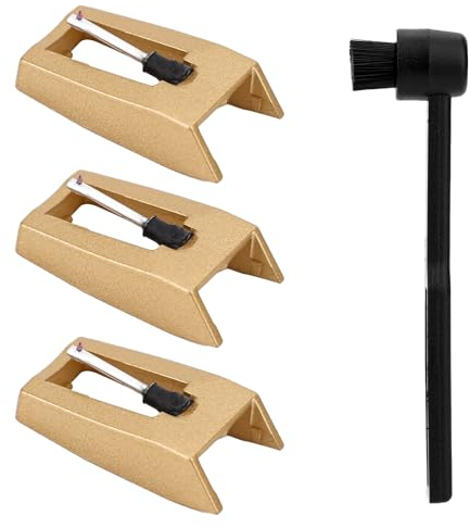 3stk Plattenspieler-Nadel mit Reinigungsbürste, Premium-Nadelspitze Ersatz für Plattenspieler für Plattenspieler Zubehör für Phonographen LP-Vinyl-Plattenspieler (Gold)