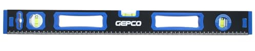 GEPCO Nivel de burbuja industrial de aluminio 60 80 120 200 cm 0,8 mm Nivel de construcción Nivel de medición Nivel de orientación 3 burbujas Regla 2 asas Magnético Tolerancia de medición: 0,5 mm/m 60