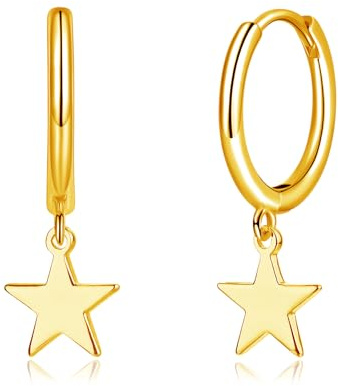 Deyanse Creolen Ohrringe Hängend für Damen, 925 Sterling Silber Kleine Runde Creolen Ohrhänger, Hypoallergen Herz kreuz Stern Anhänger Hängeohrringe, Dangle Baumeln Creolen Ohrringe mit Geschenkbox