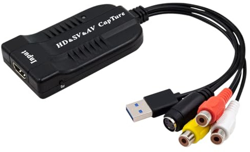 HDMI, AV, RCA, S-Video Video to USB 1080P Audio Video Capture Card Device, USB 2.0 Transfer Record Grabber,1080P HD 60fps Live Streaming Device for Gaming, Streaming,VCR, VHS, Camcorder, Video8,DVD