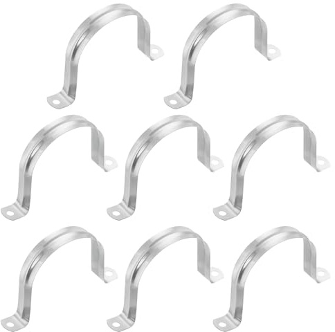 sourcing map 8Pcs Rigid Pipe Strap Fit 3 Inch (75mm) Tube OD, 2 Holes Stainless Steel Tension Tube Clamp, U Bracket Tube Clip for Pipe or Cable Fixing, Silver