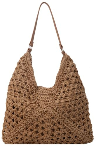 TIAASTAP Strohtaschen Damen Handtasche Geflochtene Tasche Boho Tote Bag Beach Bag Groß Strandtasche Korbtaschen Gewebte Tasche Basttaschen Damen Sommer Tasche Straw Bag