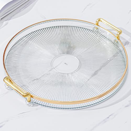 BURLOE Plateau Rond en Plastique avec Poignée, De Fruits Transparent 27Cm Assiette À Collation Décoration Salle Bain Style Européen Bijoux pour La Maison,Clear