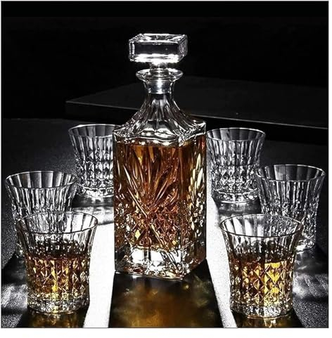 Decantador de Vidrio,Decantador, Decanter Decanter Wine Decanter Decanter Set con 6 vasos Dispensador de licor único for decantador de alcohol