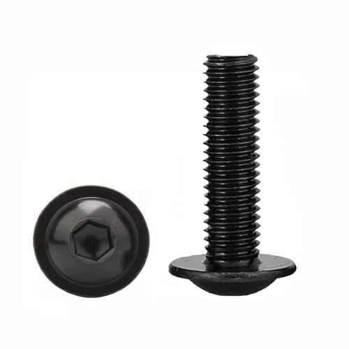 FandWay Vis à Métaux Tête Bombée,Vis à Six Pans Creux Acier Au Carbone 10,9 Noir ISO 7380-2 Clés Allen Cylindrique et Bride Vis Filetées Complet M6 x 12/16/20/25/30 mm (15 par taille)