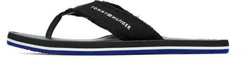 Tommy Hilfiger Chanclas Hombre Leather Beach Sandal con flecos, Negro (Black), 46