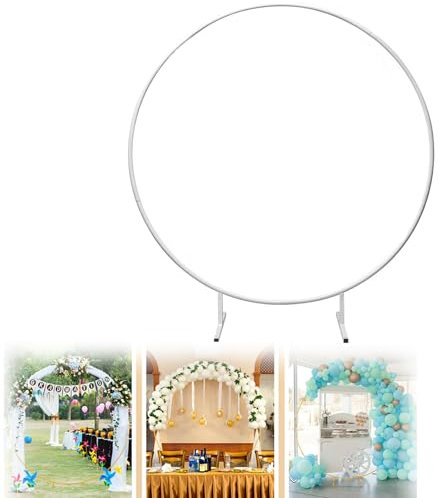 HJXGQJM Eisen Hochzeitsbogen,Gold Runde Hintergrund Stand Kreis Ballon Bogen Rahmen Stand Für Hochzeitszeremonie Geburtstagsfeier Baby Braut Dusche Jubiläum Dekoration(White,180cm)