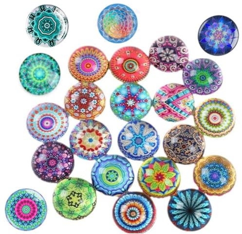 FTXanty 24 Stück Kühlschrankmagnete Dekorative Bunt Fotomagnete Rund 30mm Glascabochons Glasmagnete Mandala Muster 3D Magnete für Kühlschrank Magnettafel Whiteboard Pinnwand Basteln