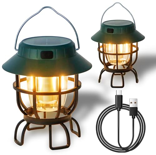 TRIROCKS 2er-Set LED-Solar-Campinglaterne dimmbar wiederaufladbar Laterne IPX3 wasserfest tragbare Notlichter Outdoor-Campinglichter für Camping Zuhause Stromausfall Hurrikan Wandern (Grün)