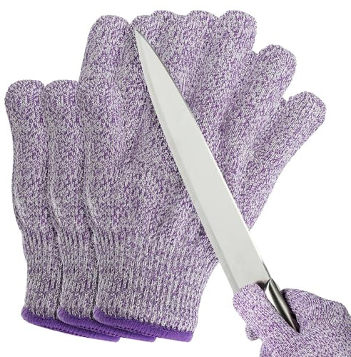 PATIKIL Cut Resistant Gloves, 3 Pair Level 5 Protection Anti Cutting Gloves Cut Proof Gloves for Kitchen Wood Carving Working, Small, Purple