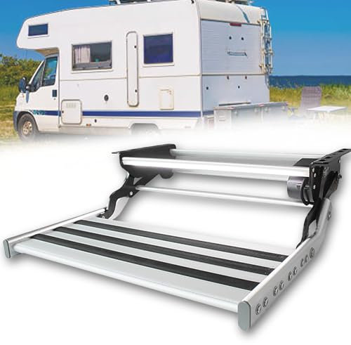 Dfdieratve Elektrische Wohnmobiltreppe, Wohnmobiltreppe mit 1-Stufiger 2-Stufiger Plattform 12 V, für Wohnwagen, Tragbare, rutschfeste Klapptreppe, Wohnmobiltreppe,1-Step Electric
