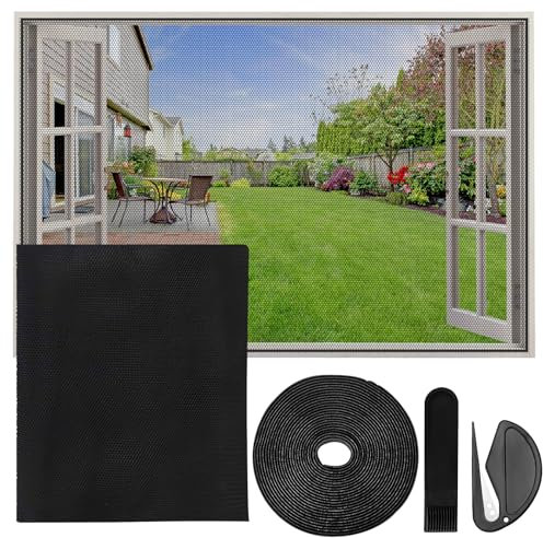 Zanzariera per Finestra, Rete Anti-Insetti con Chiusura a Strappo, Protezione Adesiva contro le Zanzariera Finestra, Schermo Autoadesivo Senza Fori (110 x 130cm - Nero)