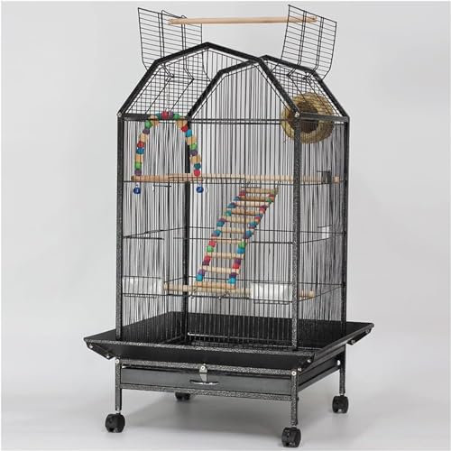 Papageienkäfig groß Deluxe mit Rollständer, Stange, Futterspender & Spielzeugzubehör für Sittiche und Graupapageien - Tragbarer Vogelkäfig für Zuhause
