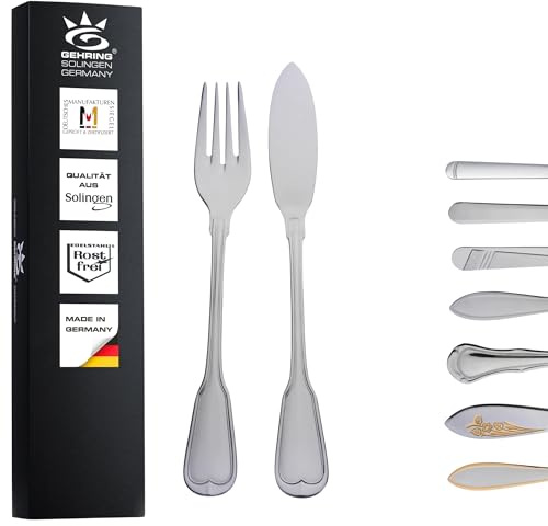 GEHRING Solingen Fischbesteck Augsburger Faden I Besteck Set 12-teilig I Edelstahlbesteck I Besteckset 6 Personen I spülmaschinengeeignet I Fischmesser I Fischgabel I Made in Germany