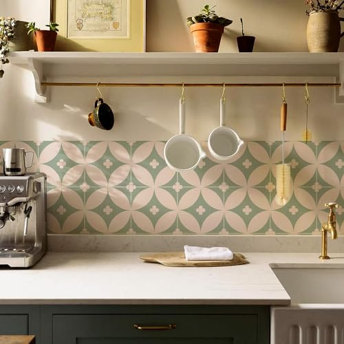 Alwayspon 25PcsX20cm/8inch Tile Sticker, Sage Green Self Adhesive Stick on Tiles Transfer Sticker for Bathroom Kitchen, Backsplash for Cooker, Peel and Stick Adhesive Vinyl Wall Tiles Sticker