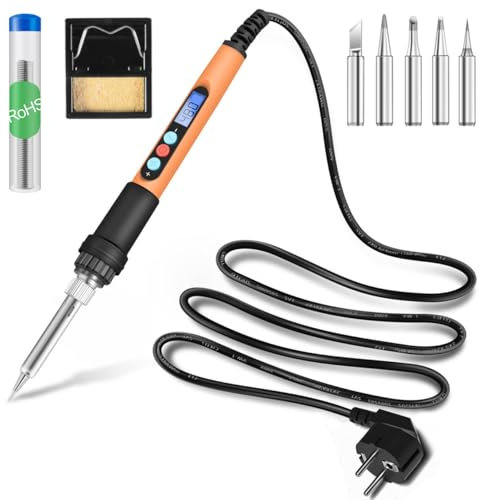 HANDSKIT 90W Lötkolben Set, Lötset mit LCD, Temperatur einstellbar 180-480°C, Lötkolben Set für Elektronik mit 5 Lötspitzen, Lötzinn und Lötkolbenständer, Lötkolben für elektrische Arbeiten