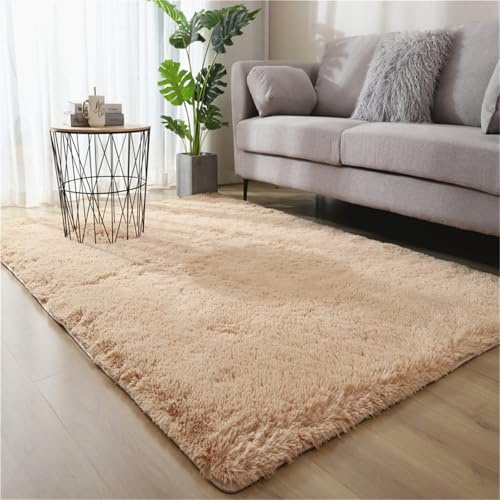 Highdi Alfombra Salón Pelo Largo Grande Alfombras de Pelo Largo Alfombra de Salón Lavable y Antideslizante Suave Alfombra Dormitorio Modernas Alfombra Shaggy Habitacion Beige (60x120cm,Caqui)