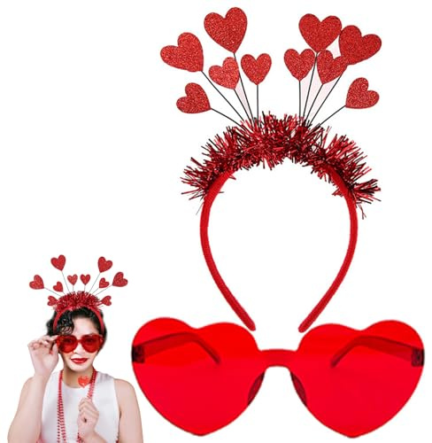 xianshi 2 Stück Amor Kostüm,Amor Kostüm Damen Accessoires für Roter Herz-Haarreif + Amor-Dekobrille, ideal für Valentinstagsparty und Karnevalsparty