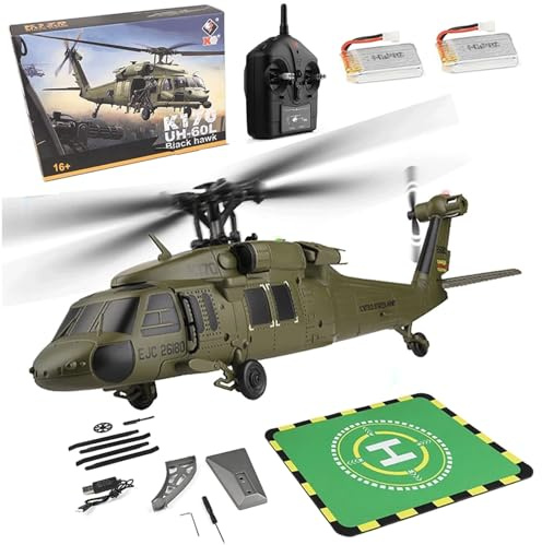 NULA K170 UH60L RC Hubschrauber für Erwachsene, 2,4G 4CH 6-Achsen-Gyro Ferngesteuerter Helikopter Militärflugzeug Bürstenloser Motor Höhenschwebeflug – RTF / 2 Akku