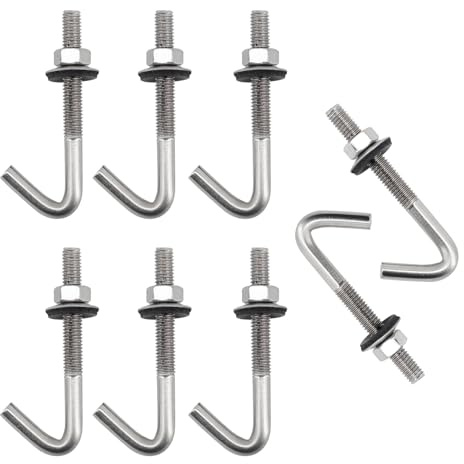 (20 pezzi) M5 x 60 mm, ancoraggi per cemento, viti, gancio a J, in acciaio inox 304, gancio da parete, gambo lungo, gancio con dado esagonale, rondella