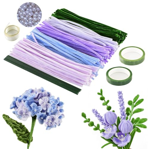 ZSOPN Pfeifenreiniger Set zum Basteln Geschenke für Mama 250 Stück 5 Farben,Tulpenstrauß Pfeifenreiniger Set,Geburtstagsgeschenk für Mama 30 cm lange mit filigranen,Bändern,Perlen für Sträuße DIY