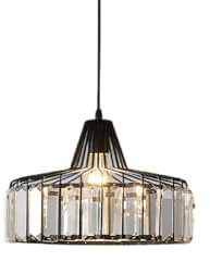 ZTTECH Lampadario Moderno in Cristallo e Metallo Altezza Regolabile Attacco E27 Compatibile con Lampadine Dimmerabili per Cucina Sala da Pranzo Camera da Letto (Nero, 25cm)