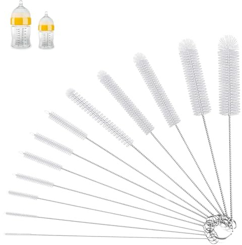 Pipe Tube Brush Pipe Cleaning Brushes, Nylon Drinking Straws Cleaner Brush 12 Pieces set for Washing Kettle Spout, Teapot Nozzle White