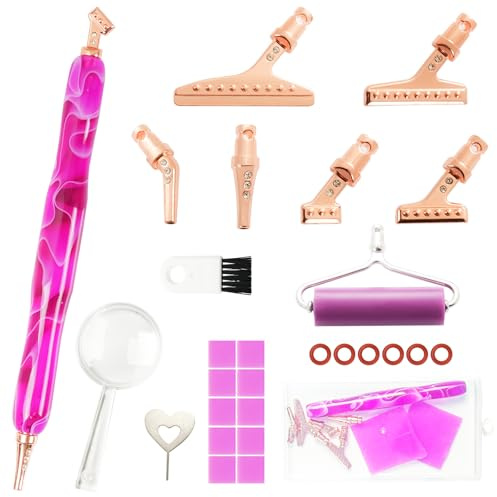 Sheryl&Rain 22Pcs Diamond Painting Pens Kits, Diamond Art Pens Metal Tips with Roller, Clay, Pin, Brush, Magnifier, Ergonomic 5D Dimond Painting Accessories Tools for DIY Crystal Drill Bead(Purple)