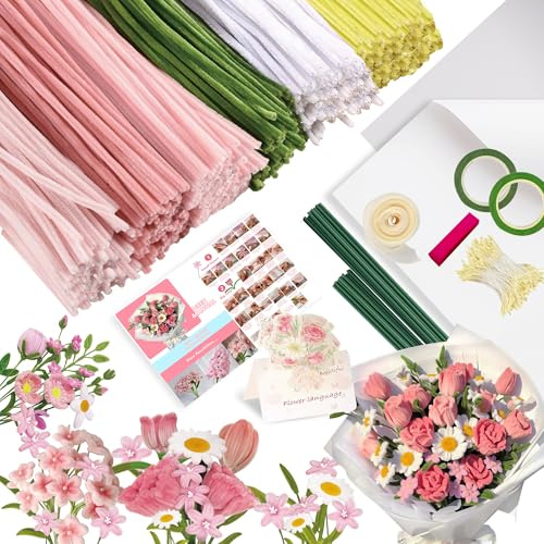 Juego de 600 limpiadores de pipas de ramo rosa, para manualidades, 6 colores, adecuado como regalo para el Día de la Madre, San Valentín y Navidad