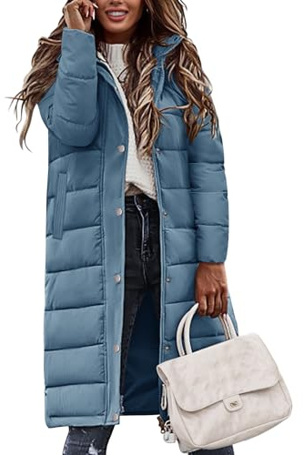 VXVGER Winter Coats for Women-Puffer Jacket Hooded Warm Winter Long Coat Thickened Down Alternative Jacket Outwear, Blue, M