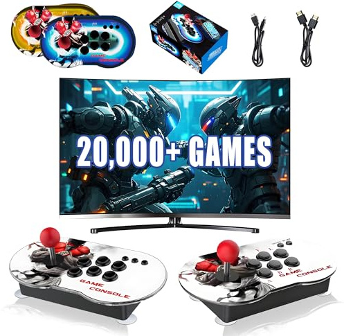 MT6 Retro Game Console,10000+ Games,Video Game Console with 2 Turret Joystick Gamepad,Support 4 Players Battle,4K HD Output Game Stick with PC/TV/Projector,Linux Source System,Plug and Play (128G)