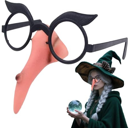 Tisujune Naso Finto Halloween - Occhiali Senza Lenti Streghe Halloween con Naso Lungo | Accessorio Costume per Trucco Clown Decorazione Maschera Festa Natale Completo