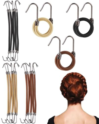 FUGLUS 18PCS gomas de gancho para el pelo,gomas pelo gancho,gomas pelo,Gomas de Pelo Con Gancho - Ajustables, Elásticas Para Cola de Caballo, Pequeñas Gomillas Para Mujer