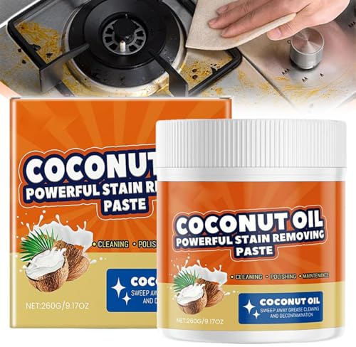 Nettoyant puissant multifonction 2025 amélioré pour cuisine, pâte de nettoyage 3 en 1 à l'huile de noix de coco, nettoyants tout usage, nettoyants pour four et gril pour robinets, carreaux, cuisine