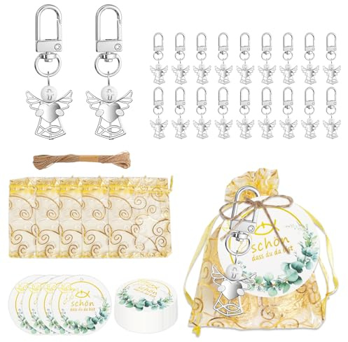 GROVBLE 20 Stück Gastgeschenk Taufe Set, taufgeschenke für Gäste | Hochwertige Materialien mit edler Optik Die Schutzengel bestehen aus robustem Metall mit glänzender Oberfläche.