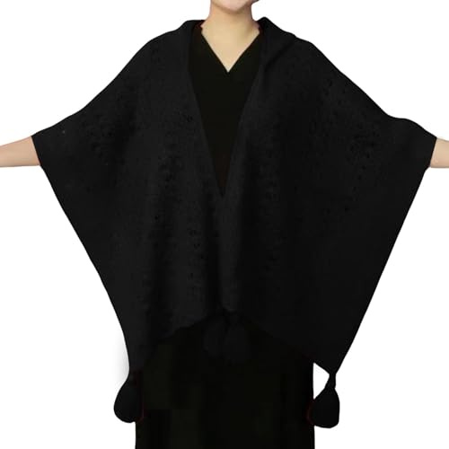 Sciarpa Elegante Donna, Mantella Donna Elegante Cerimonia Con Scollo a V Peluche Leggero Coprispalle Elegante Caldo Casual Striature Cape Addensare Mantella Con Cappuccio E Nappa Per Casa E Inverno