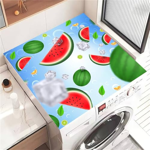 Highdi Housse de Protection pour Machine à Laver Top, Pastèque d'été Coussin de Machine à Laver Antidérapant, Tapis de Protection pour Dessus Sèche-Linge Séchage Rapide (Bleu 2,60x60cm)