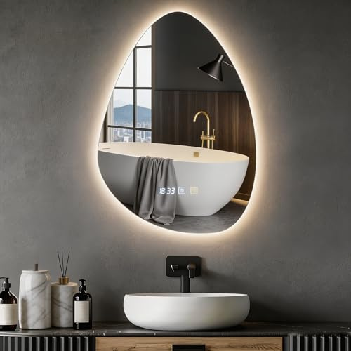 Lightasea Miroir de Salle de Bain Lumineux,Miroir Mural 70 x 50 cm,Miroir LED,3 Couleurs d'éclairage réglables,Miroir Mural de Salle de Bain,antibuée,Interrupteur Tactile,IP44,Horizontal/Vertical