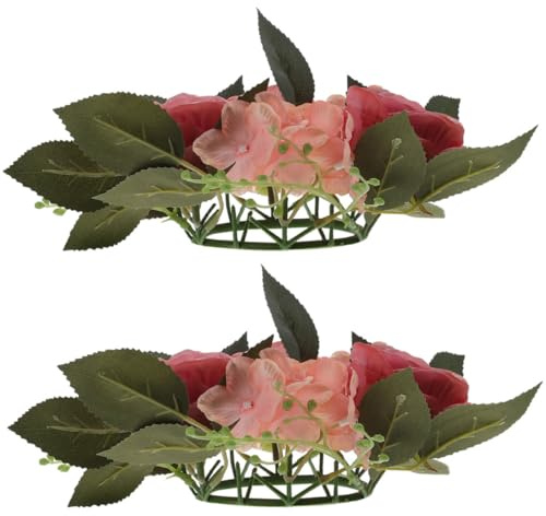 POPETPOP 2 pièces Guirlande de Roses Artificielles Faux Wreath Décoration Mariage Romantique pour Table et Chandelier Anneaux de Fleurs Simulées Rose Délicate pour Fête et Intérieur