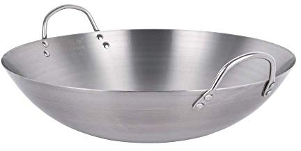 Grande padella wok in acciaio inox non rivestita, professionale, multiuso, 34 cm/60 cm, con manico per mescolare, soffriggere e cucinare