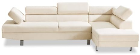 Canapé d'angle droit avec têtières relevables Palerme velours côtelé beige