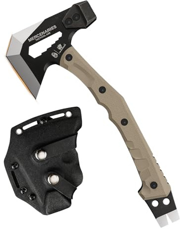 HX OUTDOORS Multifunktionale Axt, Volltang Überleben Camping Taktische Axt Beil, Edelstahl Axtklinge G10 Griff Camp Bushcraft Handbeil mit Hammer, Sechskantbit und Nagelzieher (Mehrfarbig)