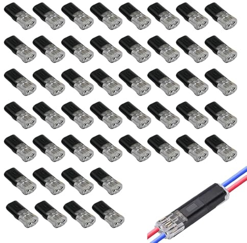 50 Pcs 2-Pin Waterproof Automotive Wire Connectors, 12V Cable Connectors, Double Wire Lock-Grip Connectors, Push Fit Electrical Connectors for 18-22 AWG Speaker Wire and Automotive Wiring