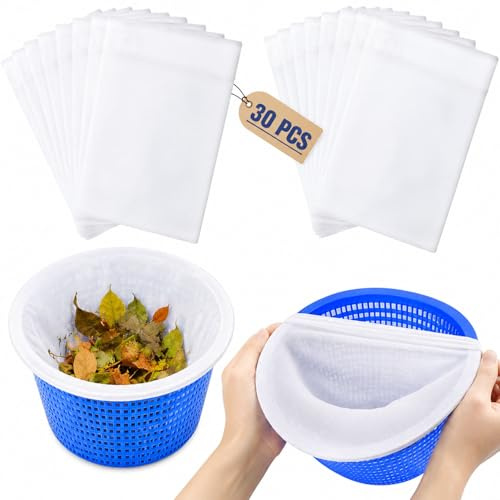 Ayucanpeng Chaussette Skimmer Piscine 30 Pièce,Chaussettes Skimmer Piscine avec Maillage Ultra-Fin,Réutilisable Chaussette Filtre Piscine,Nylon Élastique pour Attraper Les Feuilles Cheveux
