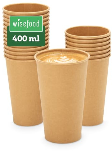 wisefood® Kaffeebecher to go [400ml] Cappuccino Pappbecher einweg hitzebeständig [50 Stk] Coffee to Go Becher Pappbecher Kraftpapier kompostierbare Bio Kaffeebecher Becher für Heißgetränke Party