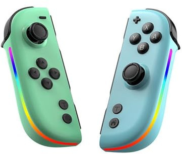 Wigento Manette Split sans fil pour Nintendo Switch avec joysticks à effet Hall, capteur 6 axes et éclairage RGB, vert/bleu