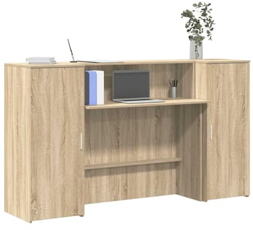 YUTAASU Bancone per ricevimento in rovere Sonoma, 180 x 50 x 103,5 cm, in legno con bancone integrato e armadio per ampio spazio di archiviazione, versatile in uffici, hall alberghiere e cliniche