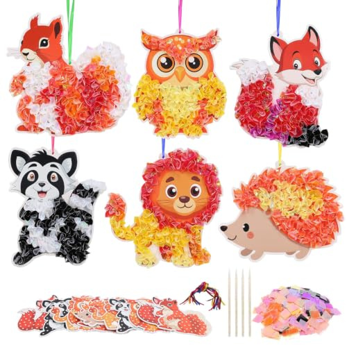 LAMEK 12SET Herbst Bastelsets für Kinder Igel Kreativsets zum Basteln | Löwe Fuchs Kreative Kunst Bastelhandwerk Ideal Bastelkoffer Herbstdeko mit Pailletten Moosgummi für Herbstzeit Jungen Mädchen